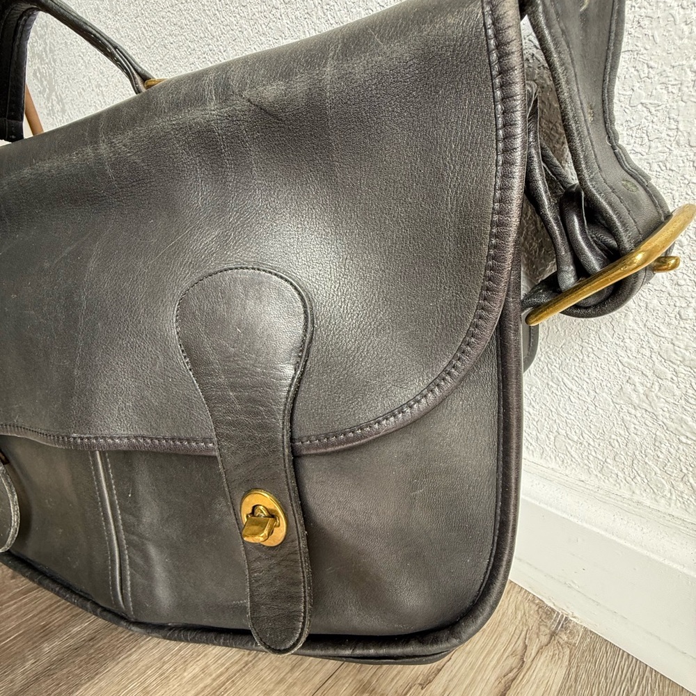 Vintage Coach Prescott 5275 Black Leather Messenger Bag Briefcase Double Buckle - Picture 3 of 13